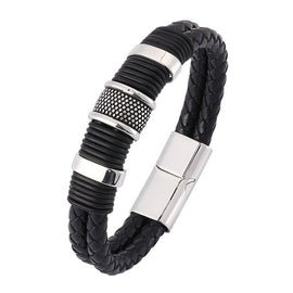 Hot Style Classic Men Jewelry Braided Leather Punk Bracelet Male S.Steel Magnetic Clasp Vintage Bracelet Man Accessories SP0371