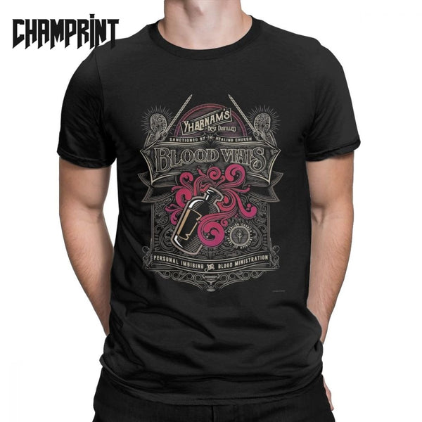 Yharnam's Blood Vials T Shirts for Men 100% Cotton Novelty T-Shirt O Neck Bloodborne Dark Souls Tees Short Sleeve Tops Gift Idea