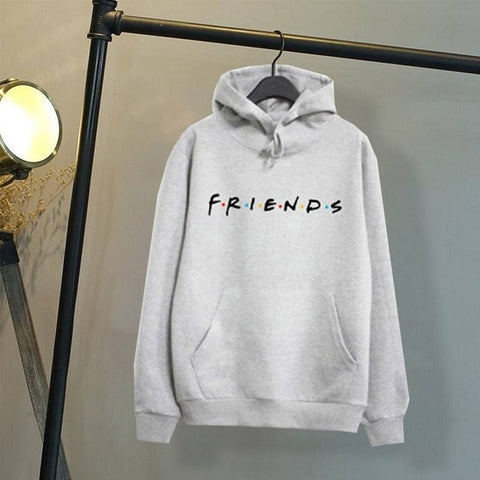 Women Friends Hoodies Harajuku Letters Print Pocket Warm Thicken Pullovers Hip Hop Loose Solid Female Sweatshirts