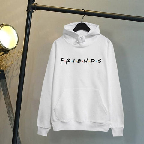 Women Friends Hoodies Harajuku Letters Print Pocket Warm Thicken Pullovers Hip Hop Loose Solid Female Sweatshirts