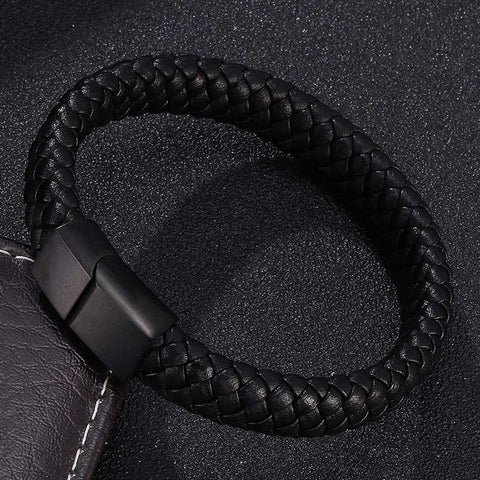 Punk Men Jewelry Braided Leather Bracelet Men Handmade Bracelet Trendy S.Steel Magnetic Clasp Male Woven Wristband Gifts PW740