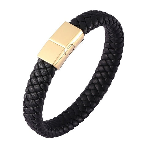 Punk Men Jewelry Braided Leather Bracelet Men Handmade Bracelet Trendy S.Steel Magnetic Clasp Male Woven Wristband Gifts PW740