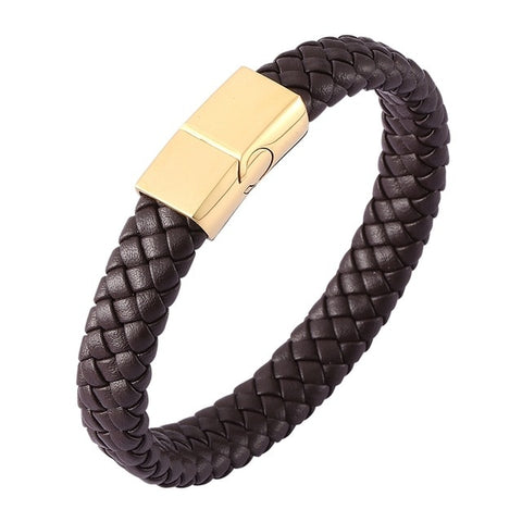 Punk Men Jewelry Braided Leather Bracelet Men Handmade Bracelet Trendy S.Steel Magnetic Clasp Male Woven Wristband Gifts PW740