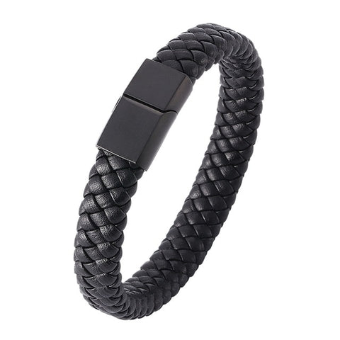 Punk Men Jewelry Braided Leather Bracelet Men Handmade Bracelet Trendy S.Steel Magnetic Clasp Male Woven Wristband Gifts PW740