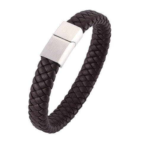 Punk Men Jewelry Braided Leather Bracelet Men Handmade Bracelet Trendy S.Steel Magnetic Clasp Male Woven Wristband Gifts PW740