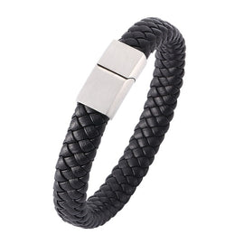 Punk Men Jewelry Braided Leather Bracelet Men Handmade Bracelet Trendy S.Steel Magnetic Clasp Male Woven Wristband Gifts PW740