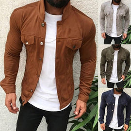 Brand Fashion Men Slim  Jackets Men's Casual Denim Jacket Turn-down Collar Single Breasted Solid s Jackets