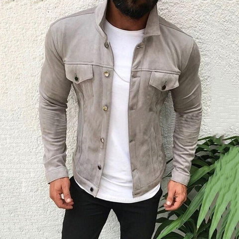 Brand Fashion Men Slim  Jackets Men's Casual Denim Jacket Turn-down Collar Single Breasted Solid s Jackets