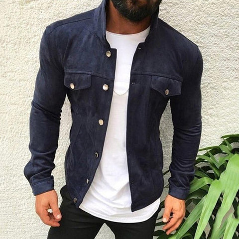 Brand Fashion Men Slim  Jackets Men's Casual Denim Jacket Turn-down Collar Single Breasted Solid s Jackets