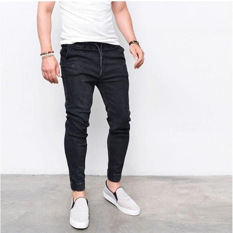 Men's Harem Jeans Washed Feet Shinny Denim Black Pant Hip Hop Sportswear Elastic Waist Joggers Pants Plus Size 3xl