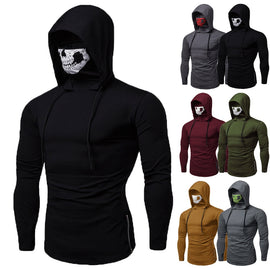 Men's Drawstring Zipper Skull Mask Hoodie Sweatshirt Hooded Tops Streetwear New Fashion Plus Size