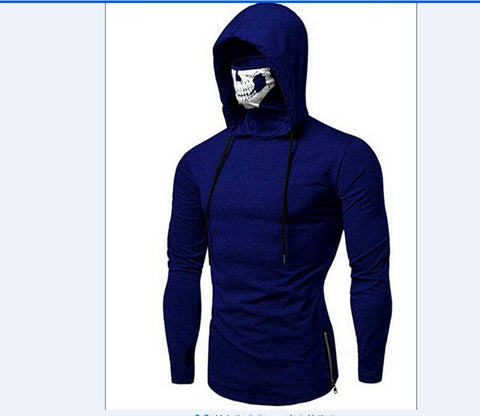 Men's Drawstring Zipper Skull Mask Hoodie Sweatshirt Hooded Tops Streetwear New Fashion Plus Size