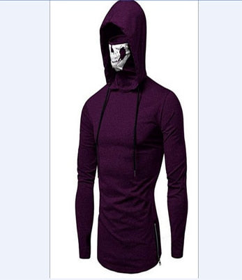 Men's Drawstring Zipper Skull Mask Hoodie Sweatshirt Hooded Tops Streetwear New Fashion Plus Size