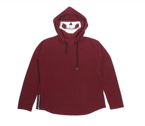 Men's Drawstring Zipper Skull Mask Hoodie Sweatshirt Hooded Tops Streetwear New Fashion Plus Size