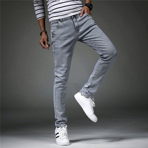 Men's Classic Jeans Pants Korean Style Gray Mens Skinny Jeans Men Slim Fit Stretch Trousers Men Denim Pants Calca Masculina Male