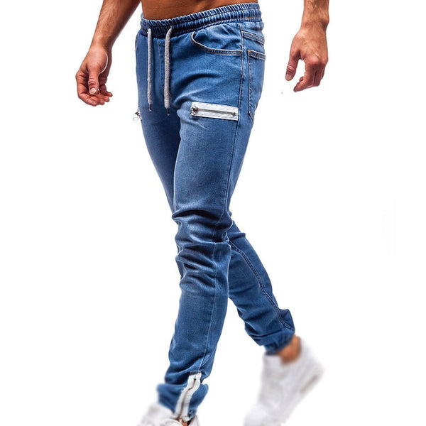 Fashion Men's Jeans Casual Jeans Zipper Sweatpants Wear-resistant Slim Fit Men Pants