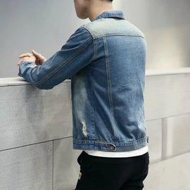 223 New Style Cowboy Clothes MEN'S Coat Fashion Men’s Denim Jacket Cat Whisker with Holes Jacket Men'S Wear Fashion