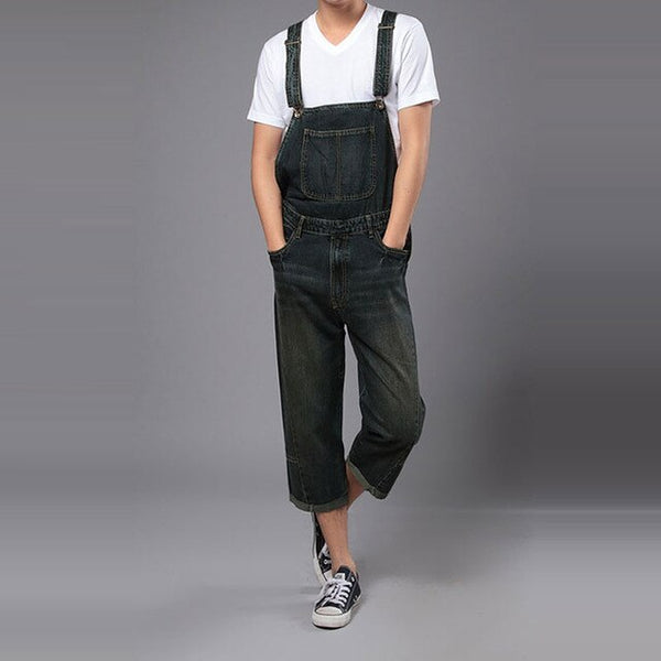 2018 Spring Denim Bibs Men's Korean Overalls Siamese Cropped pants  Denim overalls Women's jeans Size S M L XL XXL 4XL