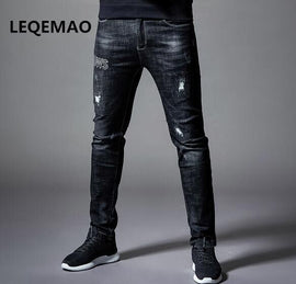 2019 new winter black high-elastic jeans maa1 men's pants Slim jeans teen men's casual jeans XD622-9