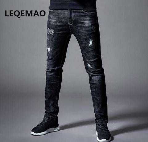 2019 new winter black high-elastic jeans maa1 men's pants Slim jeans teen men's casual jeans XD622-9