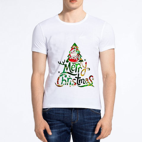 Showtly  Fashion T-shirt men's cartoon Santa Claus short-sleeved shirt Christmas T-shirt round neck cotton loose shirt men's tee