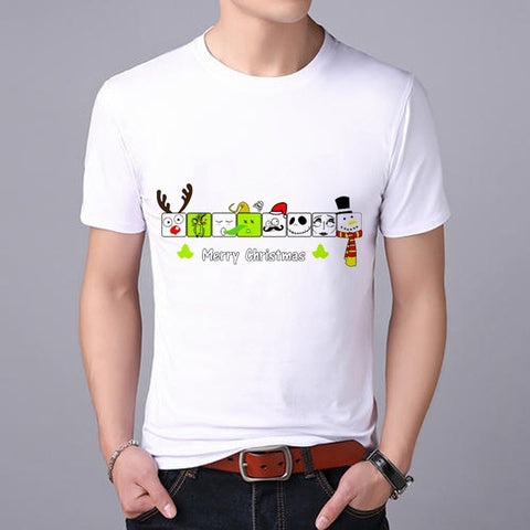 Showtly  Fashion T-shirt men's cartoon Santa Claus short-sleeved shirt Christmas T-shirt round neck cotton loose shirt men's tee