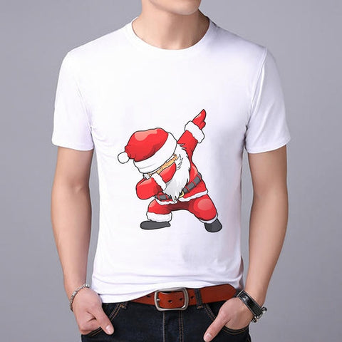 Showtly  Fashion T-shirt men's cartoon Santa Claus short-sleeved shirt Christmas T-shirt round neck cotton loose shirt men's tee