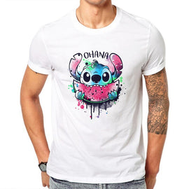 2019 Ohana Watercolor Lilo & Stitch Print Summer Men Tshirts Harajuku White Cotton Hip Hop T-Shirts Tee Shirt Harajuku T-shirts