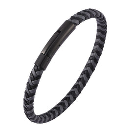 Simple Unisex Jewelry Black Gray Braided Leather Bracelet for Men Women Fashion Accessories S.Steel Clasp Leather Bangle SP0499