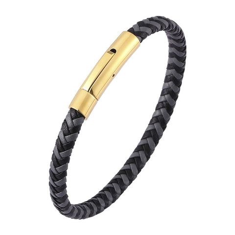 Simple Unisex Jewelry Black Gray Braided Leather Bracelet for Men Women Fashion Accessories S.Steel Clasp Leather Bangle SP0499