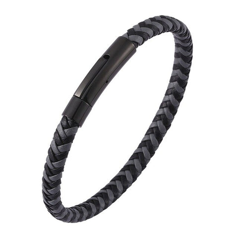 Simple Unisex Jewelry Black Gray Braided Leather Bracelet for Men Women Fashion Accessories S.Steel Clasp Leather Bangle SP0499