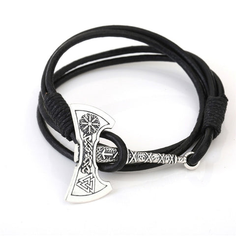 Teamer Men's Jewelry Axe Wrap Viking Bracelet Men's Leather Accessories Antique Silver Hatchet Handmade Pirate Bracelet For Male