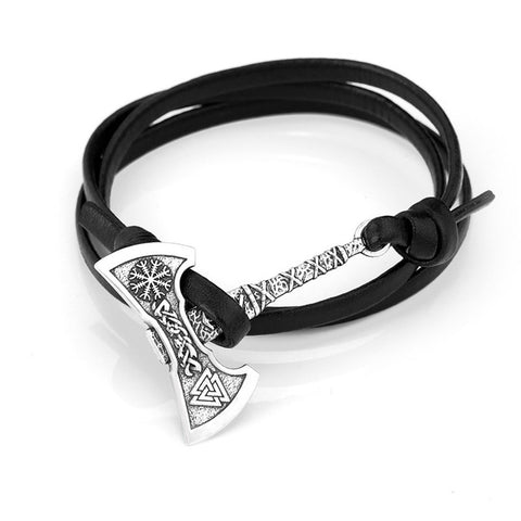 Teamer Men's Jewelry Axe Wrap Viking Bracelet Men's Leather Accessories Antique Silver Hatchet Handmade Pirate Bracelet For Male