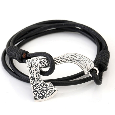 Teamer Men's Jewelry Axe Wrap Viking Bracelet Men's Leather Accessories Antique Silver Hatchet Handmade Pirate Bracelet For Male