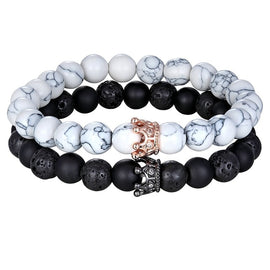 XQNI New Classic Interlocking Stitching Lava & Matte Onyx Stone with Crown Accessories Beads Bracelet Hand Jewelry For Women Men