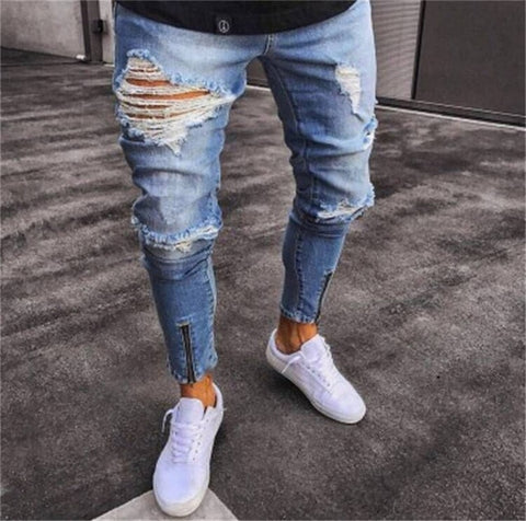 2019 Men Stylish Ripped Jeans Pants Biker Skinny Slim Straight Frayed Denim Trousers Fashion skinny jeans men Clothes