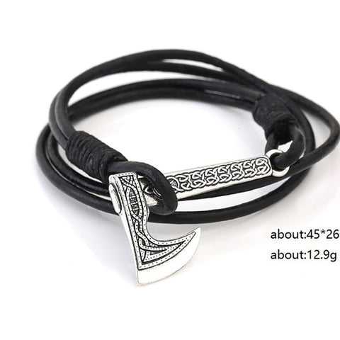 Teamer Men's Jewelry Axe Wrap Viking Bracelet Men's Leather Accessories Antique Silver Hatchet Handmade Pirate Bracelet For Male