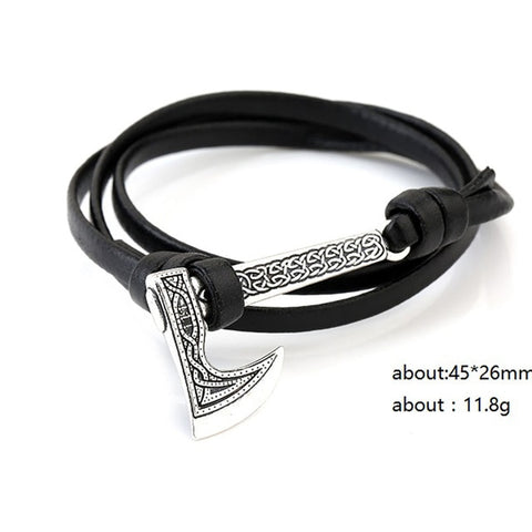 Teamer Men's Jewelry Axe Wrap Viking Bracelet Men's Leather Accessories Antique Silver Hatchet Handmade Pirate Bracelet For Male