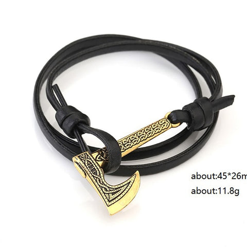 Teamer Men's Jewelry Axe Wrap Viking Bracelet Men's Leather Accessories Antique Silver Hatchet Handmade Pirate Bracelet For Male