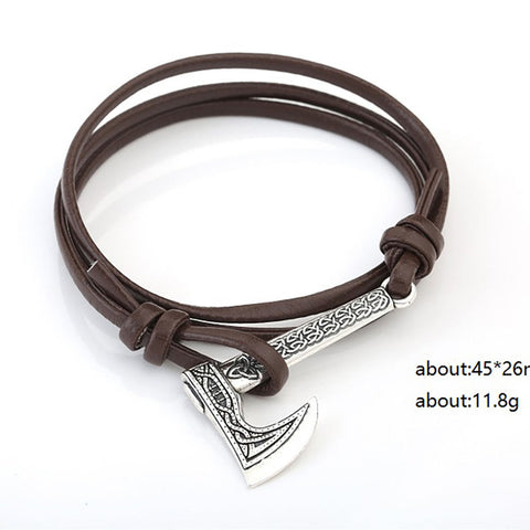 Teamer Men's Jewelry Axe Wrap Viking Bracelet Men's Leather Accessories Antique Silver Hatchet Handmade Pirate Bracelet For Male