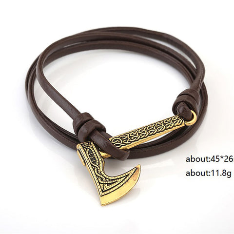 Teamer Men's Jewelry Axe Wrap Viking Bracelet Men's Leather Accessories Antique Silver Hatchet Handmade Pirate Bracelet For Male